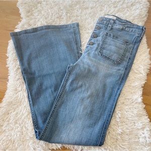 Abercrombie & Fitch low rise bell bottom button fly denim jeans womens size 6 28